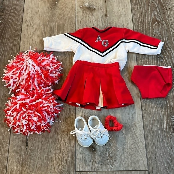 American Girl Other - AMERICAN GIRL DOLL Red White Cheerleader Outfit  Skirt Top Pom Poms